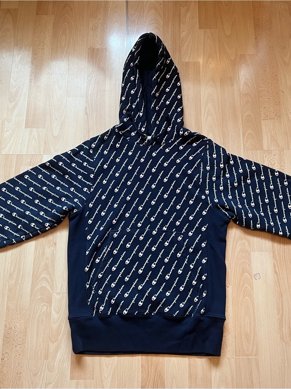 Champion Navy All-Over Logo Pullover Hoodie for Men
